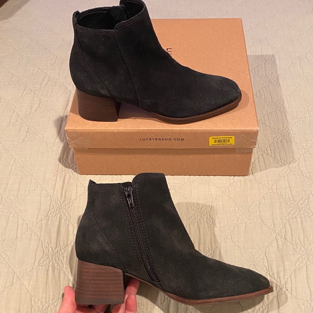 NWT, Lucky Brand Suede Black Ankle Boots - Picture 2 of 13